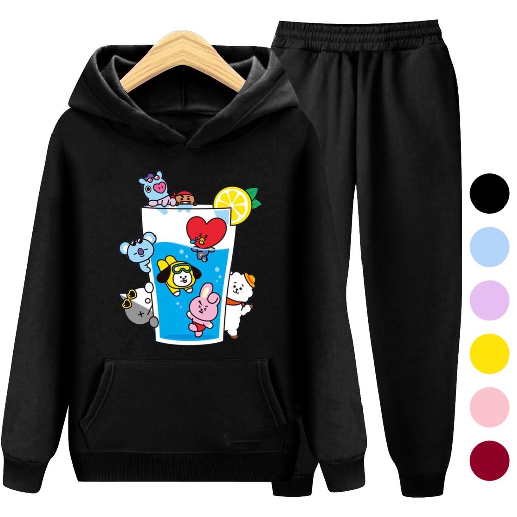 Setelan Sweater Hoodie BT21 / Sweater Anak Perempuan Baju Jaket Korea BTS Kekinian