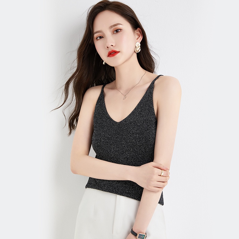 【Elegant】Korean Glitter Shiny  Lembut Knit Tank Top 7123