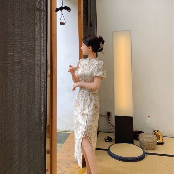 Vintage cheongsam dress women's middle and long style improved version new style super a Si Teng ski