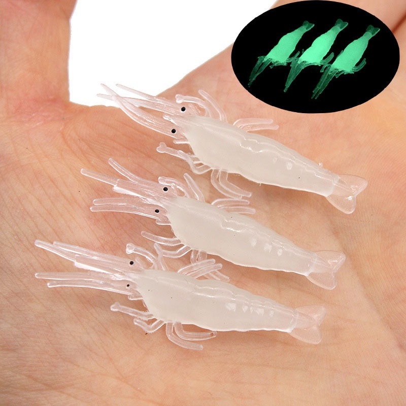 Set Umpan Pancing Softlure Bentuk Udang Bahan Silikon Dengan Kail Untuk Memancing Ikan FEZONE