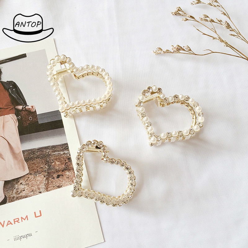 Antop！Jepit Rambut Korea dengan Hiasan Mutiara + Berlian Imitasi untuk Wanita