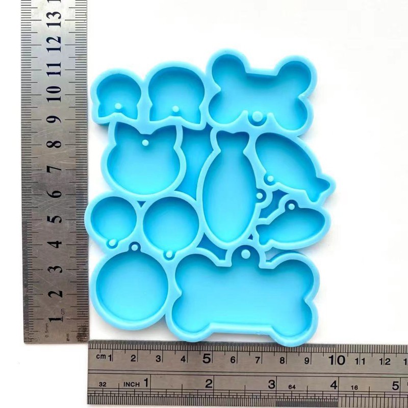 Glitter Cats Fishes Bones Combination Keychain Pendant Epoxy Resin Mold Silicone Mould