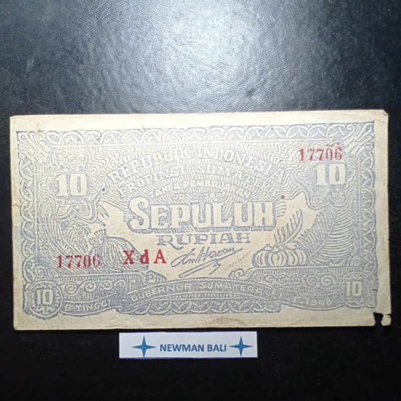 Uang Kertas Kuno Indonesia Khusus Daerah Bukit Tinggi 10 Rupiah th 1948