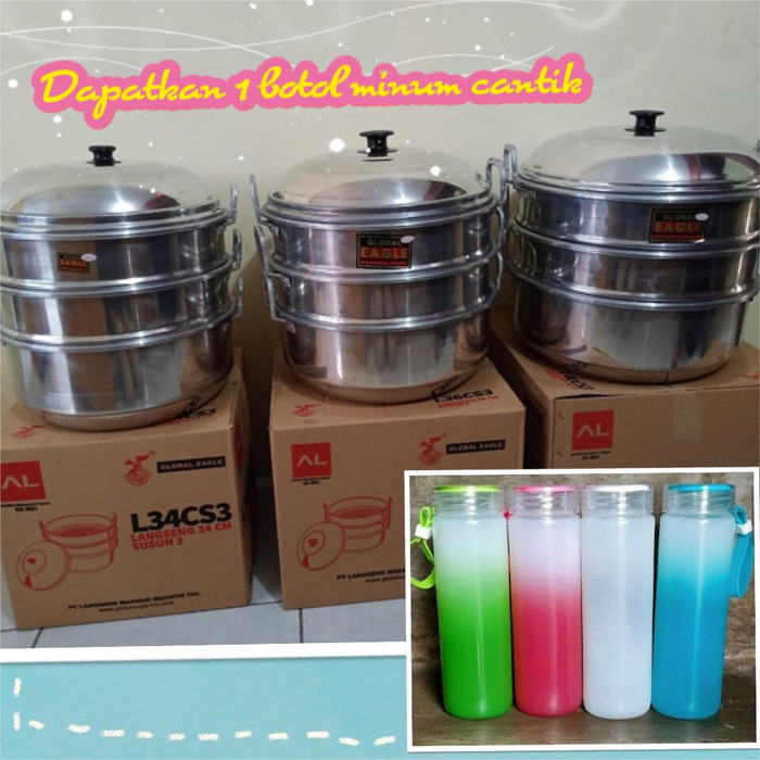 DAPUR PERALATAN MASAK PANCI / DANDANG / LANGSENG / KUKUSAN SUSUN TIGA 3 UK 40CM GLOBAL EAGLE