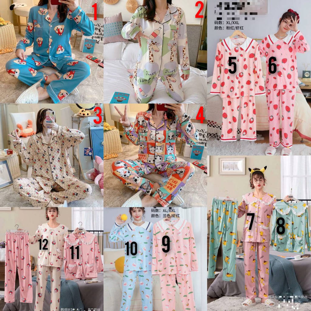 piyama baju tidur spandek tebal import jerapah mickey chipmunk