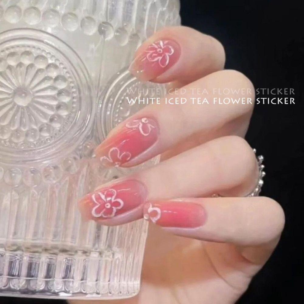 MXBEAUTY Bunga Sakura Stiker Kuku Es Kamelia Musim Semi Kuku Kecantikan Kaca Bunga Hiasan Kuku Manicuring Sticker DIY Nail Art Dekorasi