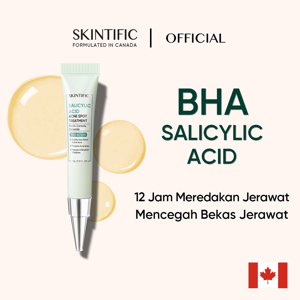 [FLASH SALE] SKINTIFIC Salicylic Acid Acne Spot Treatment Gel 10g 12 Hours Cure Acne Treatment Anti Acne Obat Jerawat Totol Jerawat Salep Jerawat