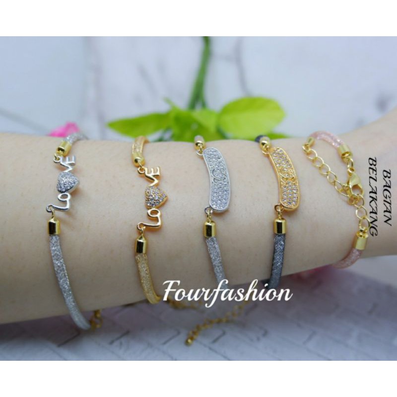 Fourfashion Gelang Glitter Kristal Kawat Pandora Waterproof + Liontin Kekinian TH034