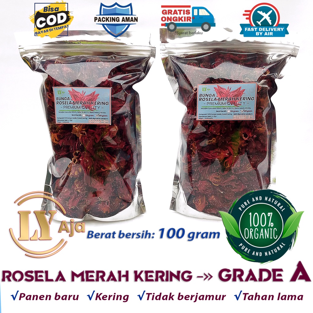 Teh Bunga Rosella Merah Rosela Ungu 100 gram LY Aja Kering Grade A