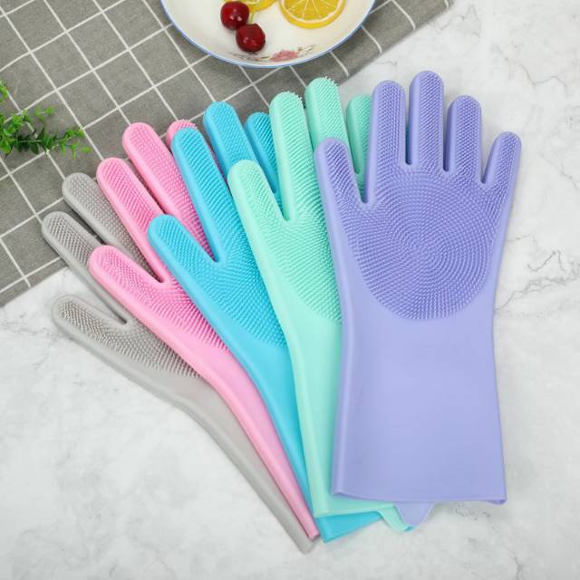 Best Seller Sarung tangan cuci piring pembersih tahan panas reusable silicone dishwashing gloves