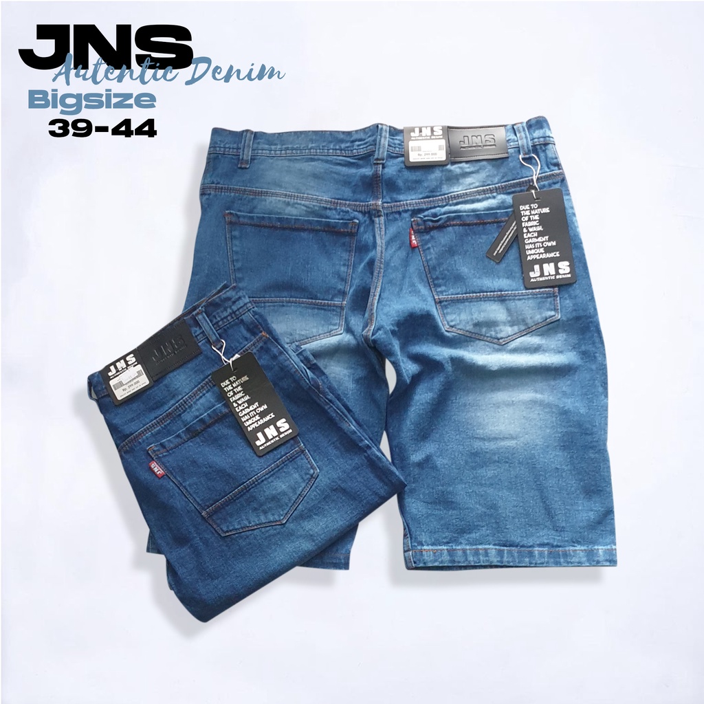 Jeans pria pendek  JNS DENIM jumbo original emba biru Jeans pendek lea 39 sampai 44