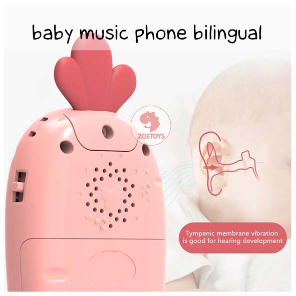 Zoetoys Baby Music Phone Bilingual | Handphone Carrot Teether Early Learning Sing Song | Telepon Kelinci Wortel Bunyi Belajar Bunyi dengan Lampu Musik Nyanyi HP Bayi | Mainan Edukasi Anak