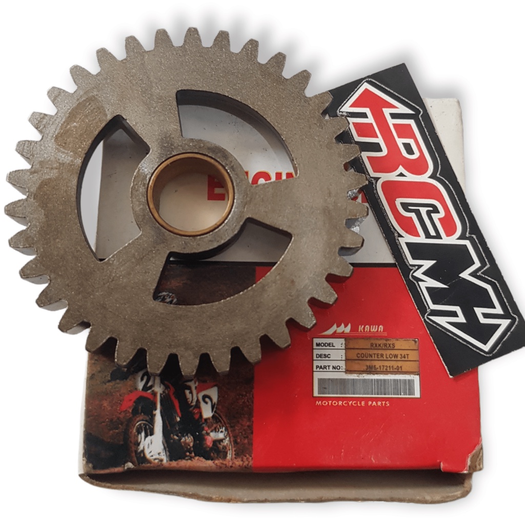 GEAR GIGI MESIN VERSENELING PERSENEL PERSENELING RATIO RASIO WHEEL VERS SEKUNDER 1ST 1 ST COUNTER LOW YAMAHA RXS RXK RX-KING RX-K 34T 34 T SEKUNDER LOKAL JAMINAN KUALITAS