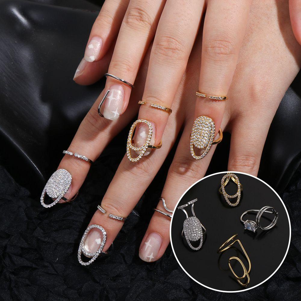 R-flower Fingertips Rings Beauty Gold &amp; Silver Wanita Perhiasan Nail Art