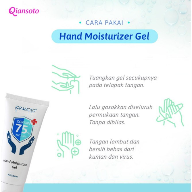 QIANSOTO Hand Moisturizer Gel 60ml/ Antiseptik Hand sanitizer 60 ml / Alkohol 74% BPOM Resmi