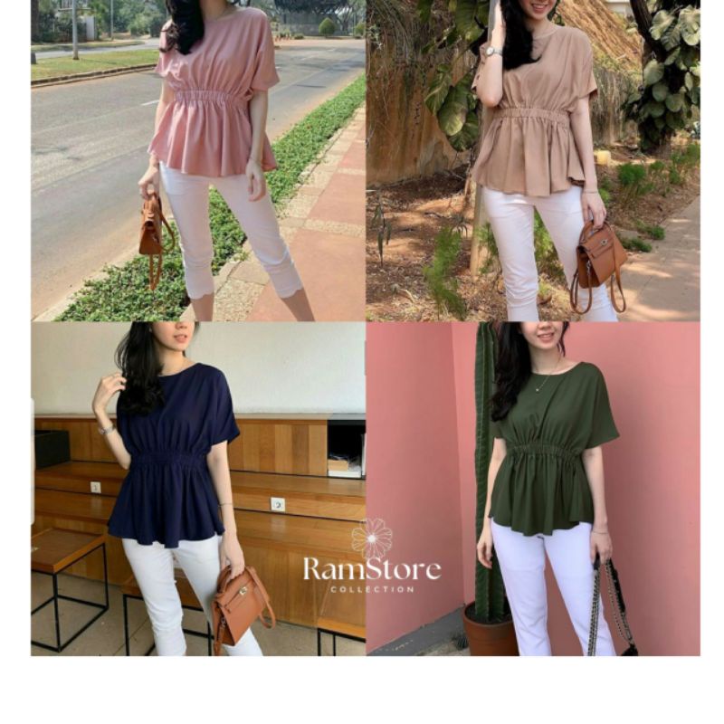 Jesslyn Blouse/Atasan Wanita Korea Style/Blouse pinggang karet/Baju Jumbo