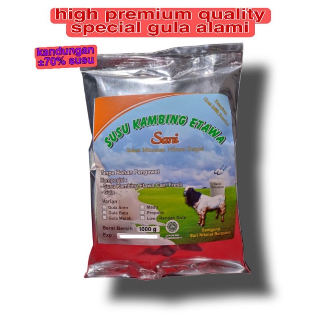 

Susu kambing foil G.batu, G.aren, madu, propolis kemasan FOIL