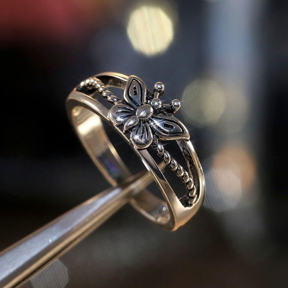 R-flower Finger Rings Band Pesta Kupu-Kupu Berongga Keluar Wanita