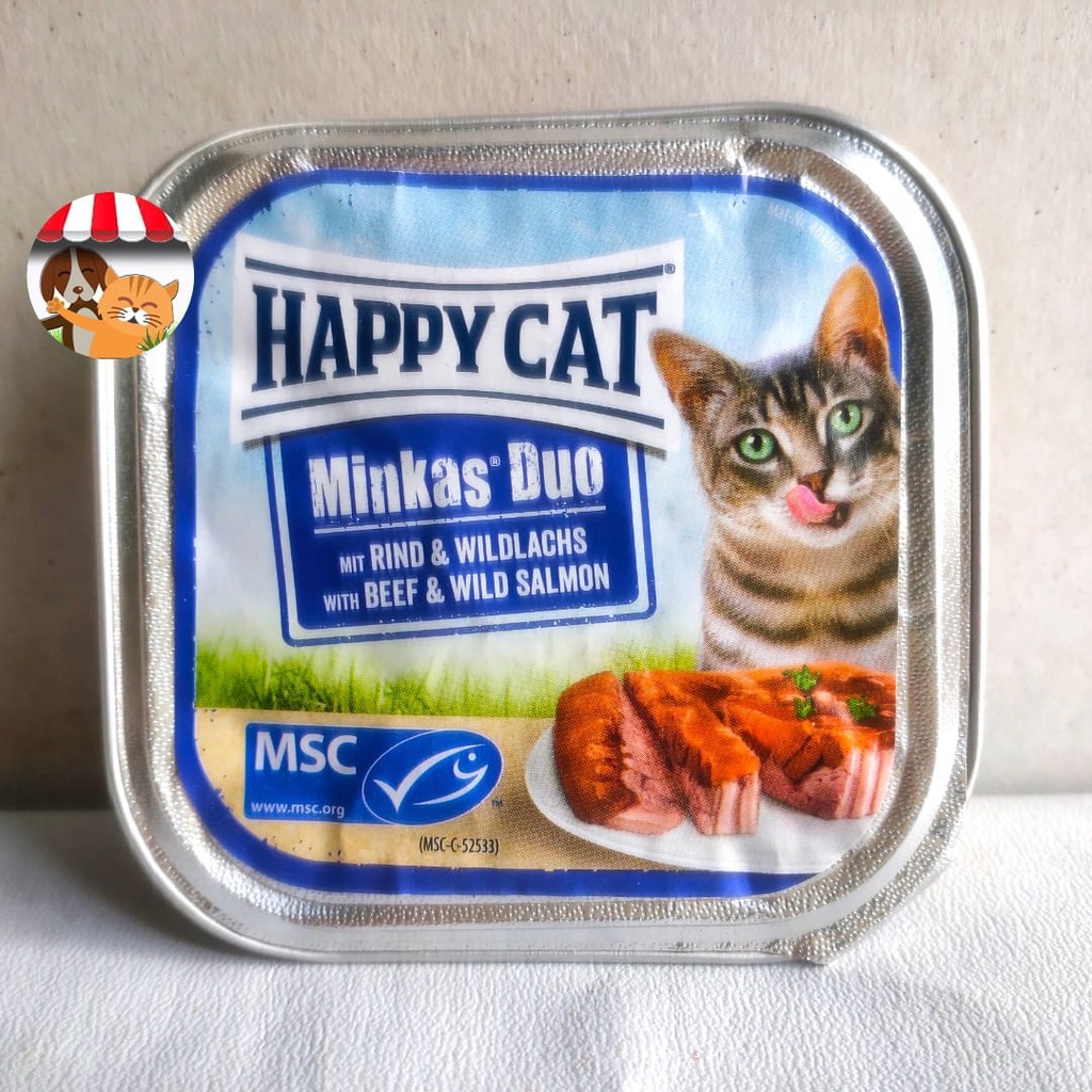 Happy Cat Minkas Duo Makanan Kucing Basah Daging Sapi dan Salmon 100gr