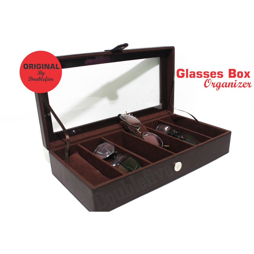 Kotak Kacamata - Box Kacamata - Glasses Box Organizer - Tempat Penyimpanan Kacamata Isi 6 Coklat