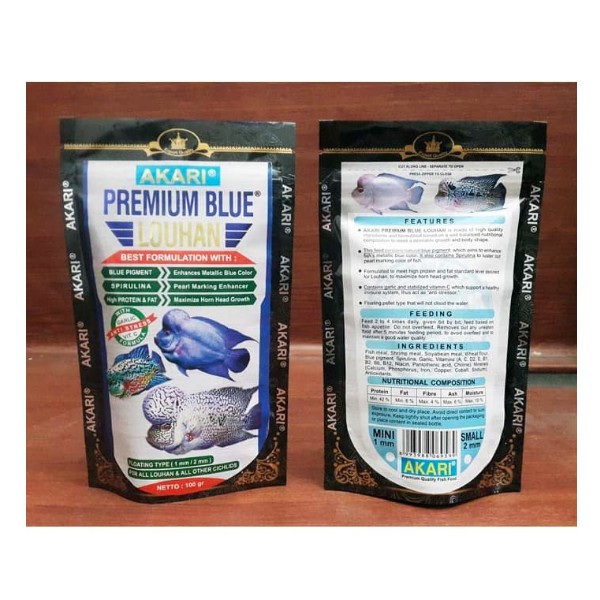 Akari Premium Blue Louhan 100gr Pakan Makanan Pelet Pellet Ikan Lohan