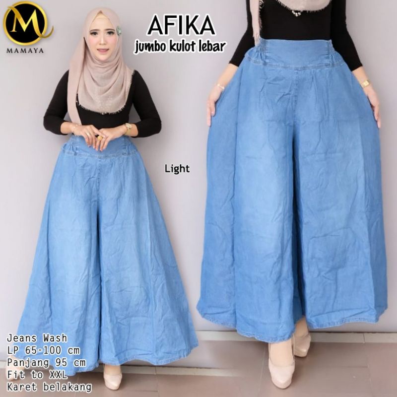 Bawahan Celana Panjang Jeans Wanita AFIKA JOMBO KULOT LEBAR