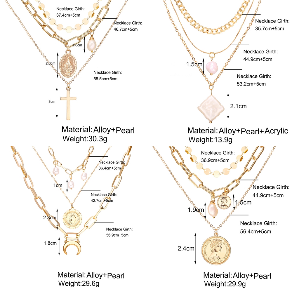 Vintage Gold Multi-layer Necklace Fashion Coin Cross Portrait Combination Chain Women Accessories