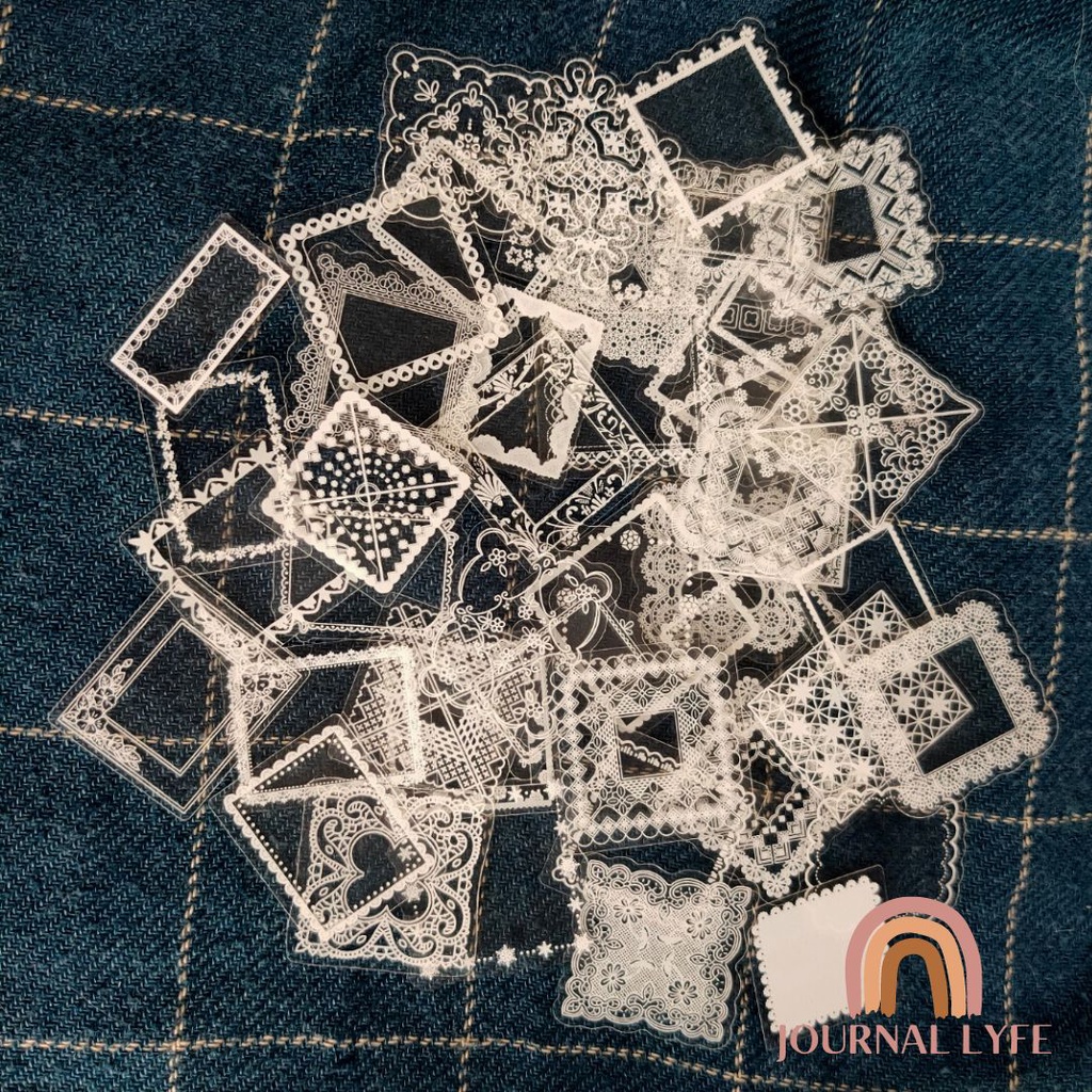 

[JOURNALYFE] 5 Pcs STIKER DECOR - Pet Transparant Sticker Square Lace Frame - Bingkai Kotak Transparan