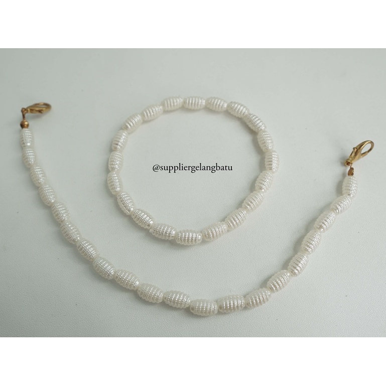 Set STRAP MASK dan GELANG Mutiara Sintetis OVAL KEPOMPONG WHITEPEARL