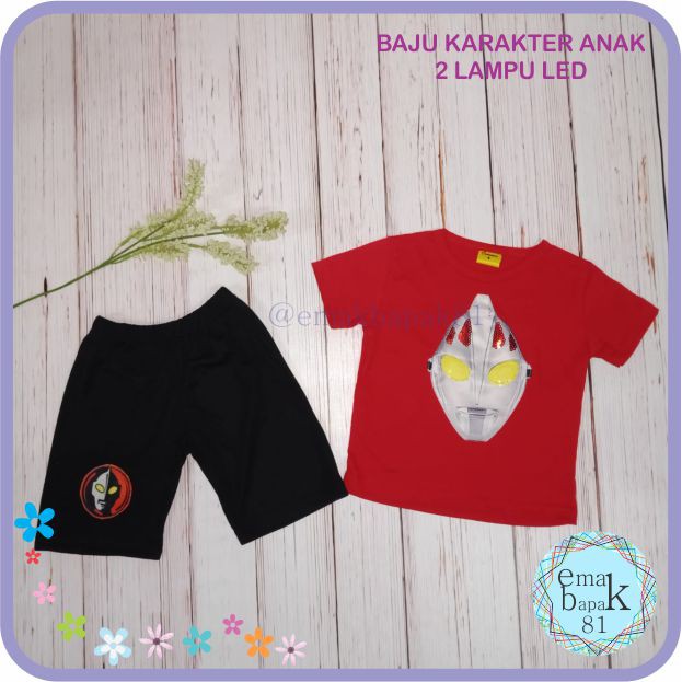 Baju Kaos Anak Murah Lampu LED Ultraman 1-10 tahun