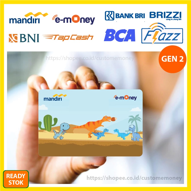 KARTU EMONEY ANIME KARTUN DINO DINOSAURUS CUTE ETOLL E-MONEY MANDIRI FLAZZ BCA GEN 2 TAPCASH BRIZZI - 1 SISI