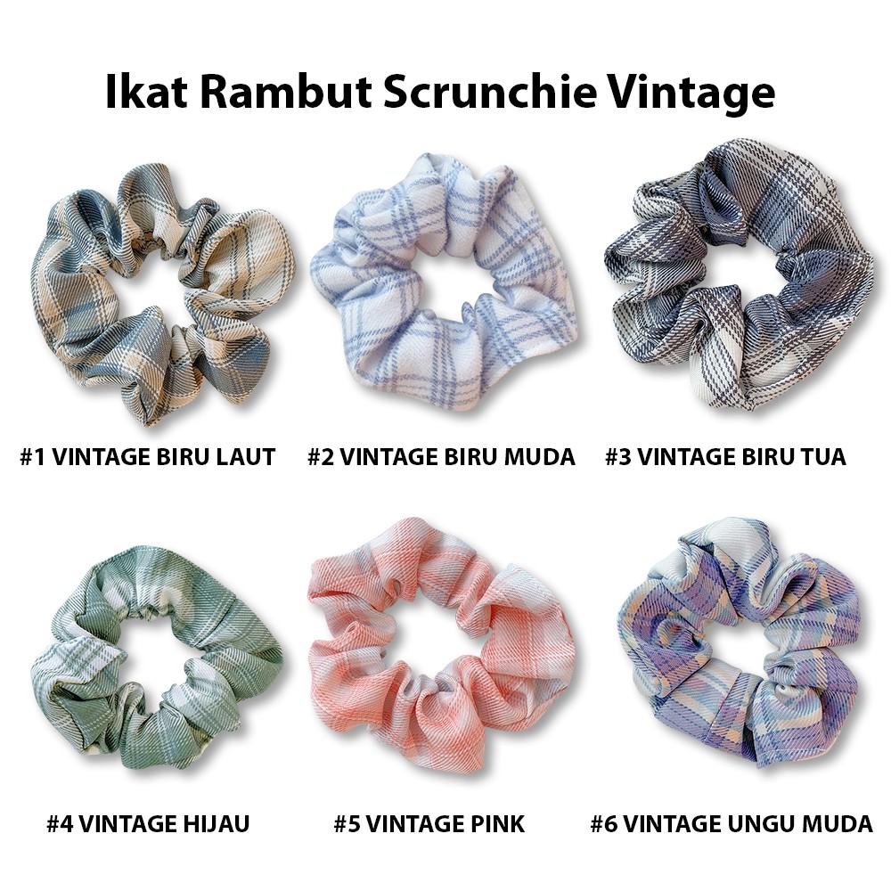 AGG-259 Ikat Rambut Scrunchie Ikat Rambut Motif Kotak , Satin dan Vintage Ikat Rambut Cepol Murah