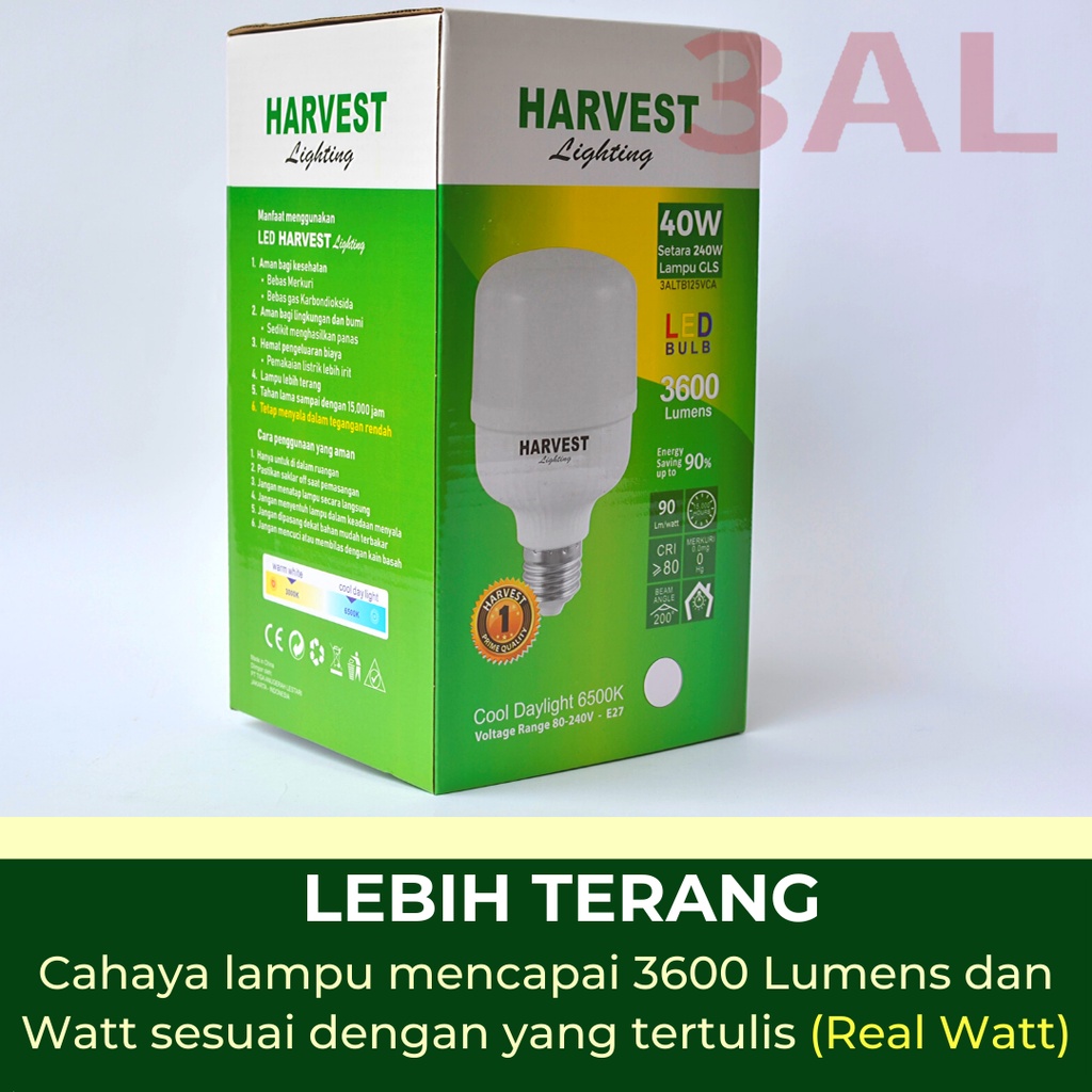 40W - Paket Isi 6 - HARVEST LIGHTING Lampu Kapsul LED T-Bulb 40 watt Lampu Hemat Energi Original Bersertifikat SNI dan Bergaransi