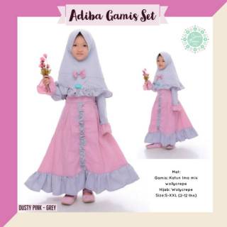 Baju muslim anak gamis set jilbab anak perempuan katun Baju muslim anak gamis set jilbab anak perempuan katun