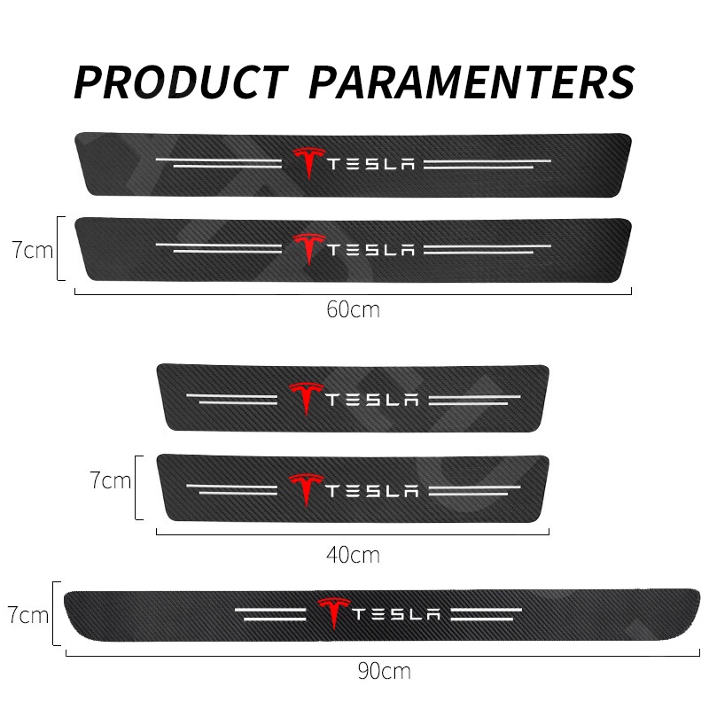 Tesla 9Pcs Stiker Pintu Mobil Carbon Fiber Sill Protection Auto Anti Gores Anti Slip Untuk Model 3y S X