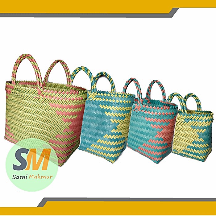 Tas Anyaman Plastik Lurik / Tas Belanja / Tas Anyam / Tas Hampers / Tas Souvenir/ Tas Parcel THR