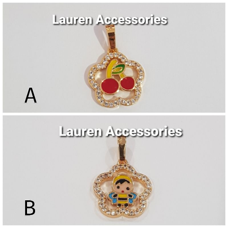 Liontin Bandul Anak Karakter Cherry Lebah Perhiasan Imitasi Lapis Emas Kuning LT 3149