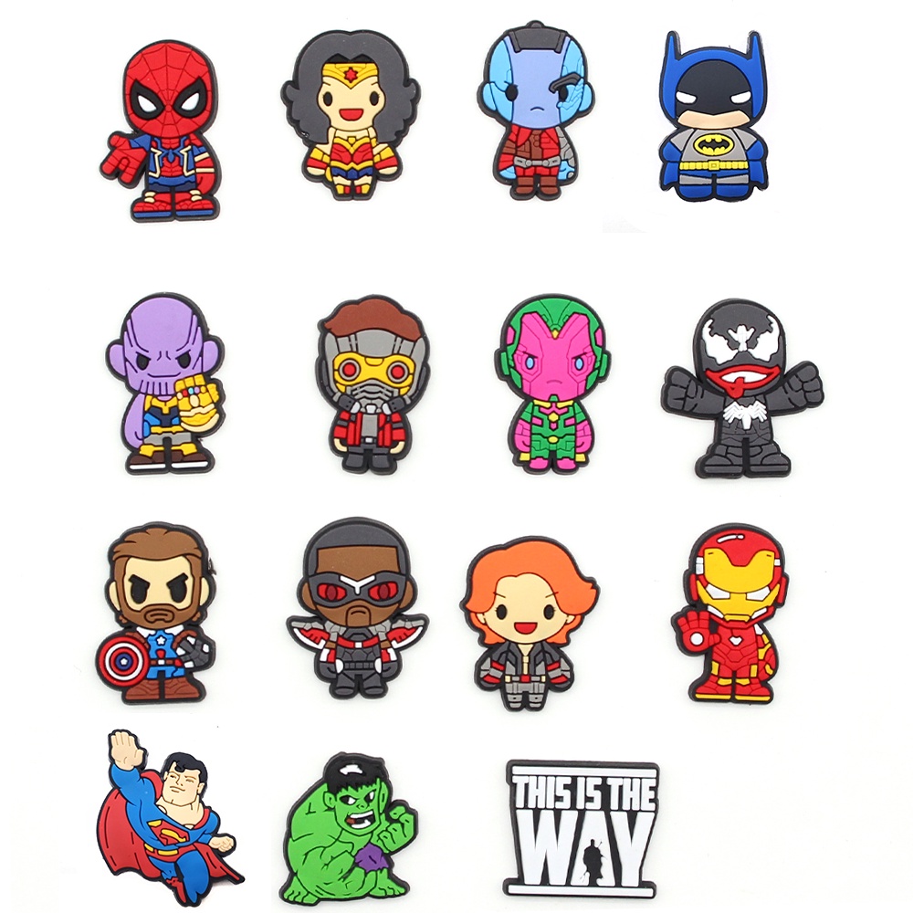 Marvel 30pcs Motif Kartun accessories Jibbitz shoe charms crocs Pin Aksesoris Sandal Pria Bahan DIY untuk decorate sepatu