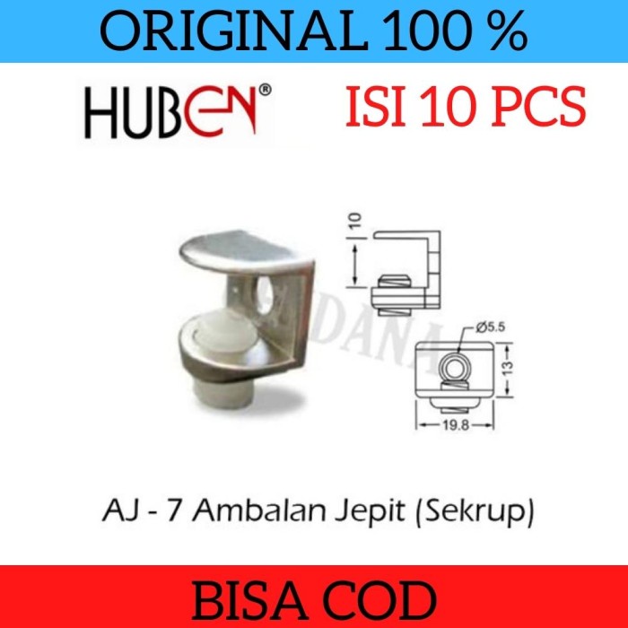 Original HUBEN Jepitan Kaca Ambalan Jepit Model Skrup AJ-7 Isi 10 Pcs