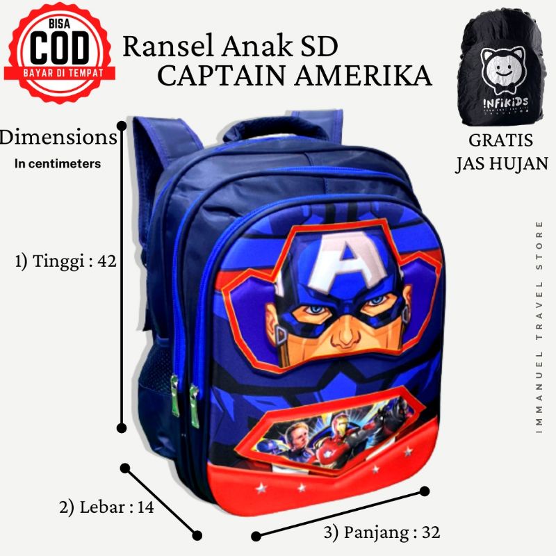 Tas Anak Captain Amerika 16 inch Tas import 706