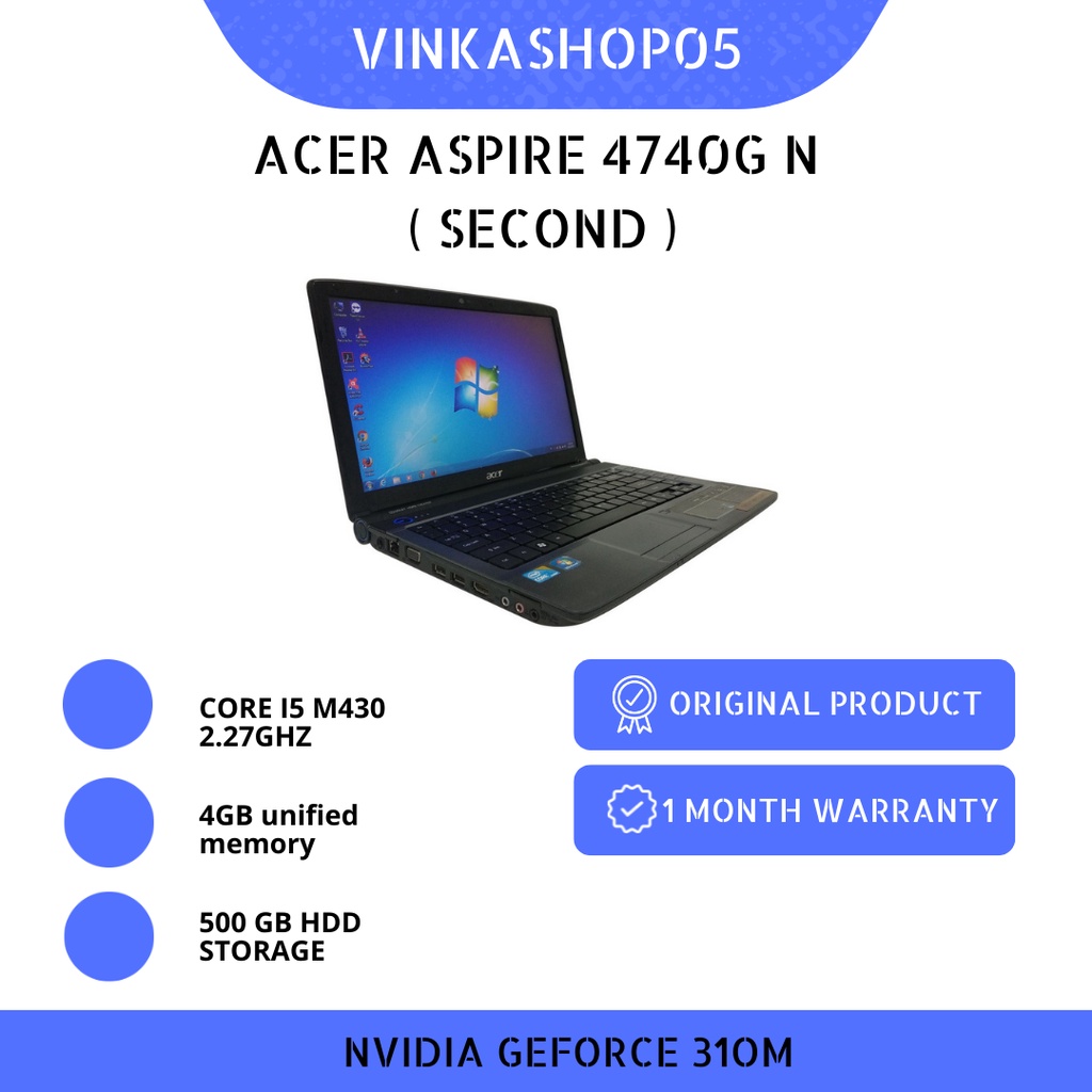 ACER ASPIRE 4740G CORE I5 M430 2.27GHZ RAM 4 GB HDD 500 GB