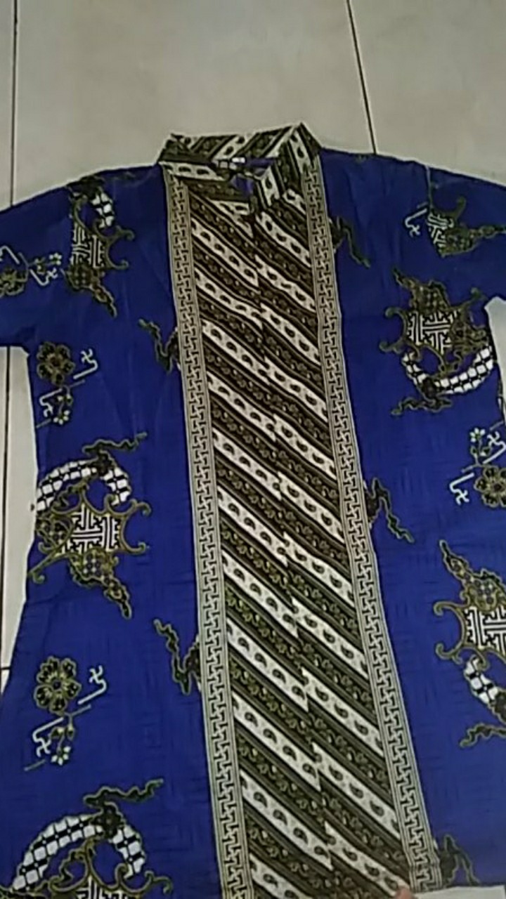 Trolis Size M Batik Tunik Wanita Motif Plat Biru Lengan Panjang Batik Muslim Wanita Cewek Pltbr