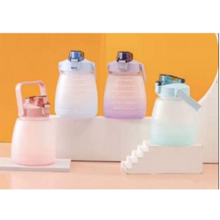 Botol Minum NEW Big Belly Water Bottle Penanda Waktu Motivasi Gradasi Pastel DOFF 1200ml H487-3