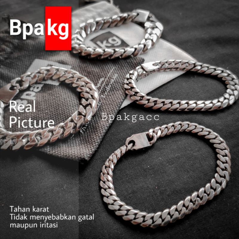 Gelang rantai bulat gelang monel besi putih asli anti karat silver murah cowok keren pria macho cool