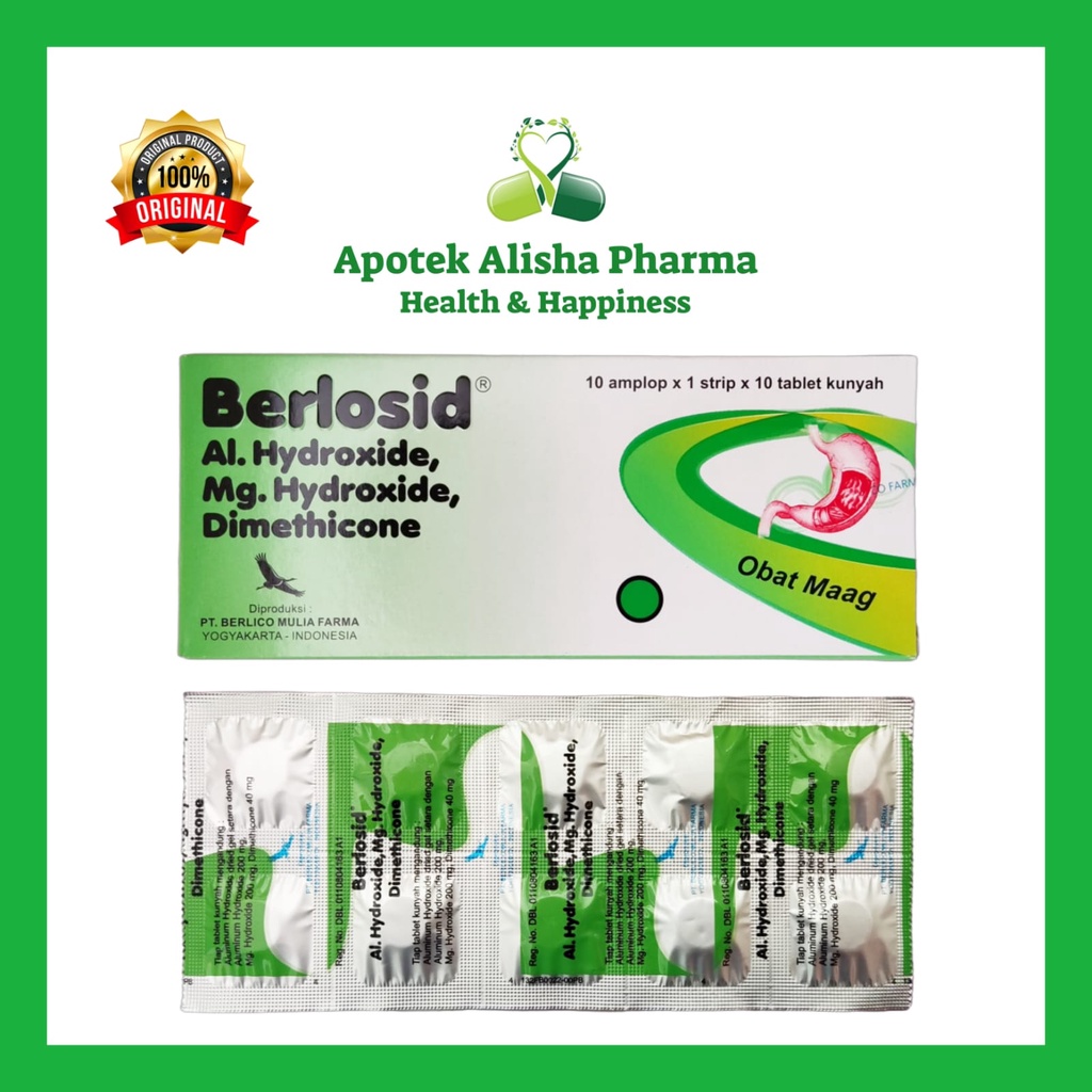 BERLOCID Strip 10 Tablet - Berlosid Tablet / Antasida Tablet / Obat Pencernaan / Lambung / Maag / Kembung / Sakit Ulu Hati