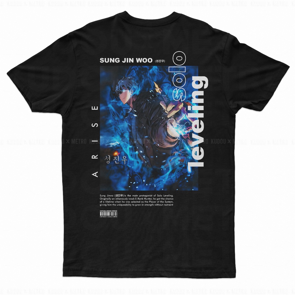 Tshirt Sung Jinwo Solo Leveling Black Anime Manga Na Honjaman Level-up Premium Unisex