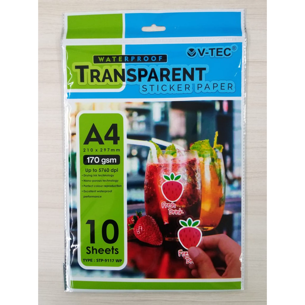 

Kertas Stiker Transparan Waterproof A4 170GSM/10 lembar STP-9117WP 76209117