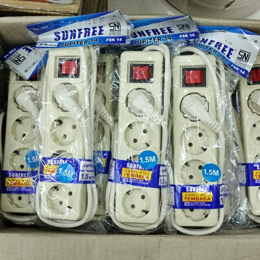 SUNFREE Jupiter 1.5M - 2, 3, 4, 5 Lubang Colokan Stop Kontak + Saklar