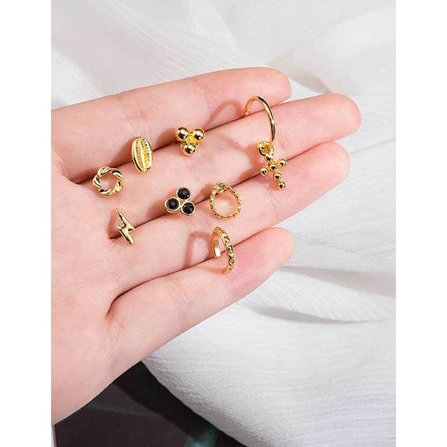 LRC Anting Tusuk Fashion Golden Cross Lightning Scallop Flower Ear Stud Set D63521