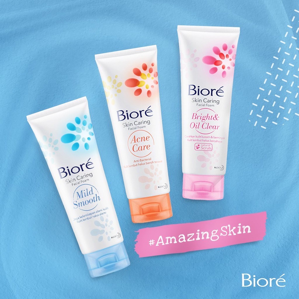 ★ BB ★  BIORE Skin Caring Facial Foam 100gr - Acne Care | Mild Smooth | Bright &amp; Oil Clear